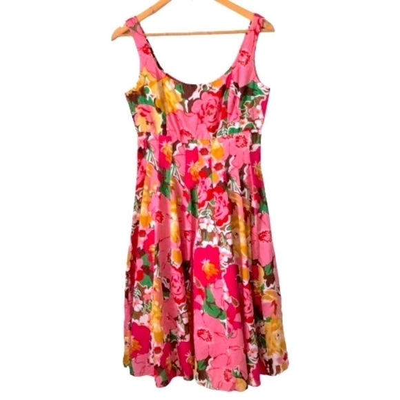 Talbots flrl slvlss empire wst  fit & flare lined cotton round nk drss SZ 6P - Picture 2 of 12